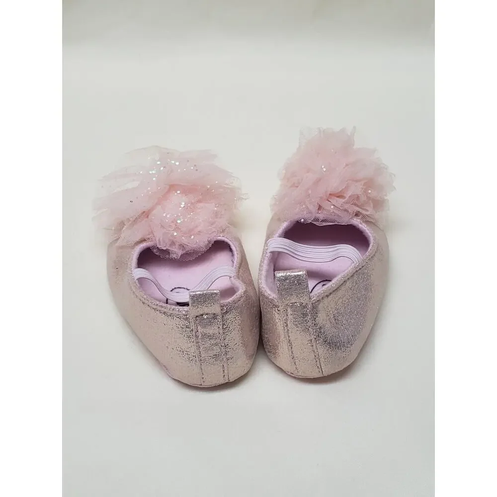 MYGGPP Pink Ballerina Puffy Bow Slip On Baby Shoes - Size 3